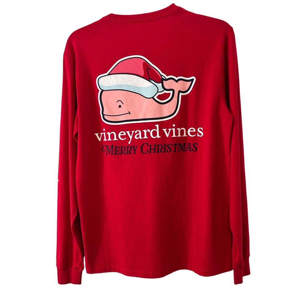 NWT Vineyard Vines Santa Whale Long Sleeve Pocket T-Shirt Red Christmas XS Gift